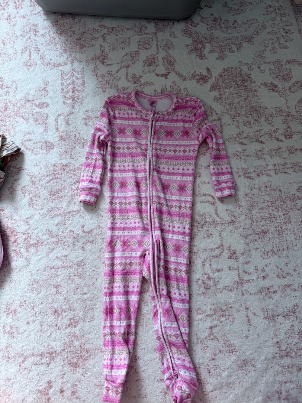 SKIMS Pink Fair Isle Zip-Front Kids Footed One-Piece